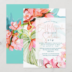 PixDezines Orchid Isle, Watercolor Bat mitzvah Inbjudningar