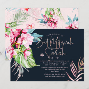 PixDezines Orchid Isle, Watercolor Bat mitzvah Inbjudningar