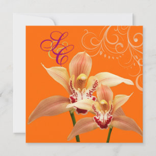 PixDezines Orkidéer/Orange + prydnadsblomma Inbjudningar