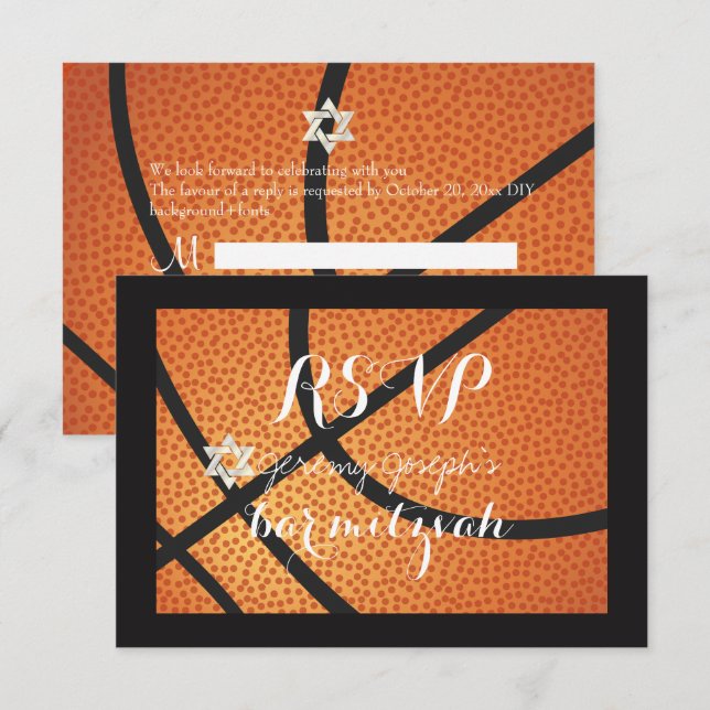 PixDezines OSA Basketball Pub Mitzvah ✡ Inbjudningar (Fram/baksida)