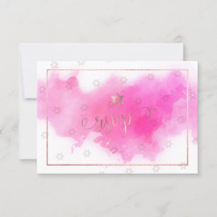PixDezines OSA Bat mitzvah, Rosa Watercolor ✡ Kort