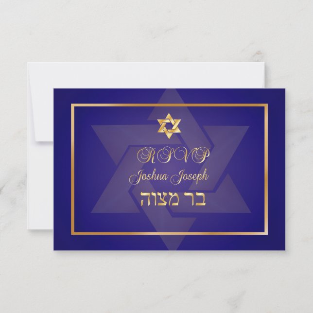 PixDezines osa Classic pub mitzvah/blue/guld Kort (Framsida)