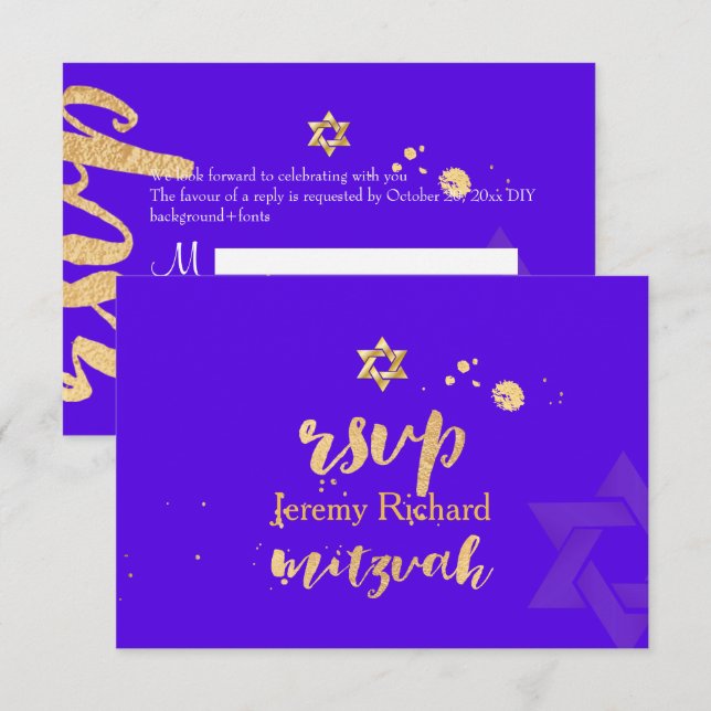 PixDezines osa DIY färg, Pub Mitzvah| Violet Inbjudningar (Fram/baksida)