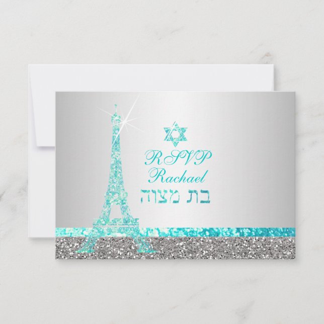PixDezines osa faux glitter eiffel/bat mitzvah Kort (Framsida)