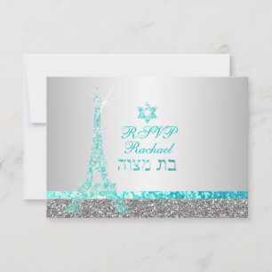 PixDezines osa faux glitter eiffel/bat mitzvah Kort