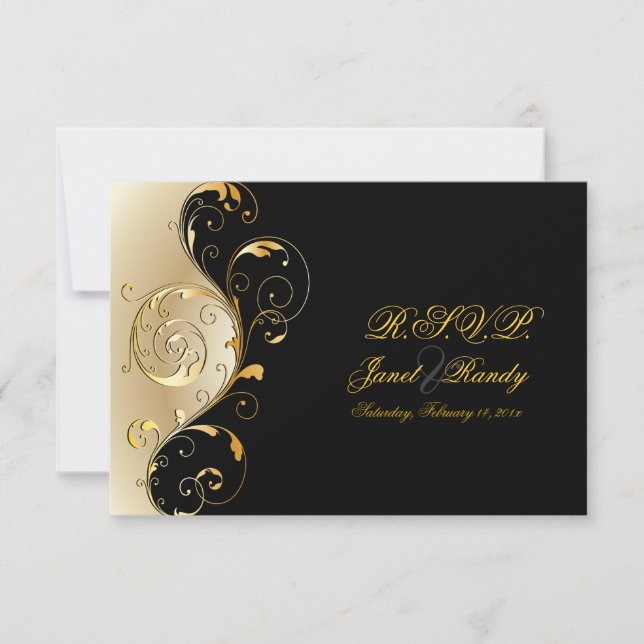 PixDezines osa Filigree+swirls/black+guld Kort (Framsida)