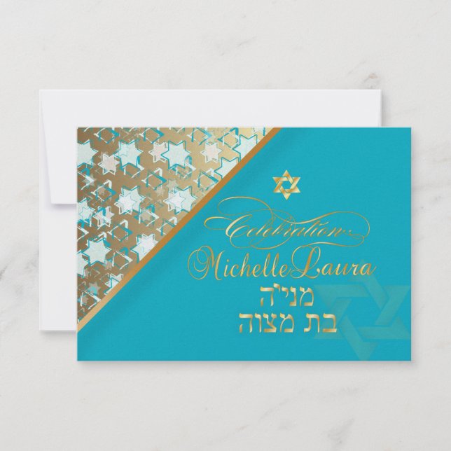 PixDezines osa grunge pub mitzvah/blue/guld Kort (Framsida)