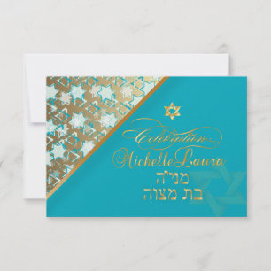 PixDezines osa grunge pub mitzvah/blue/guld Kort