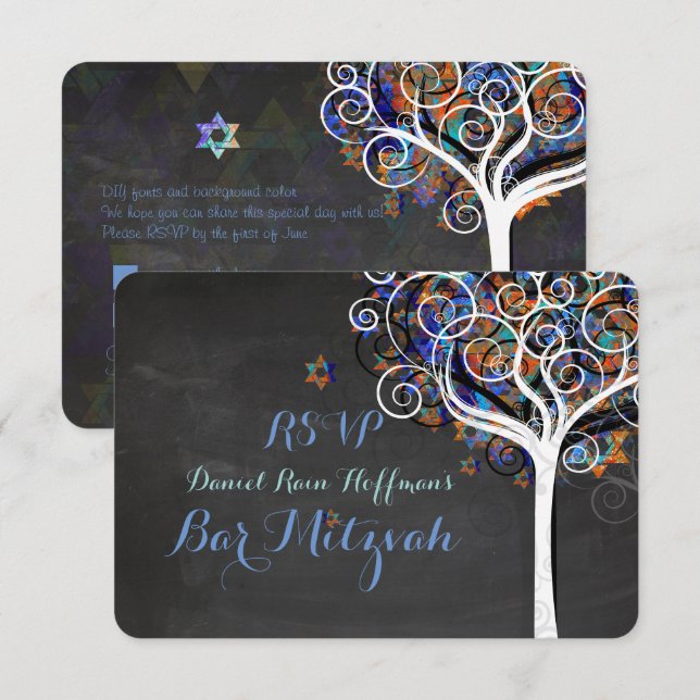 PixDezines osa livets träd Bat mitzvah Inbjudningar (Fram/baksida)