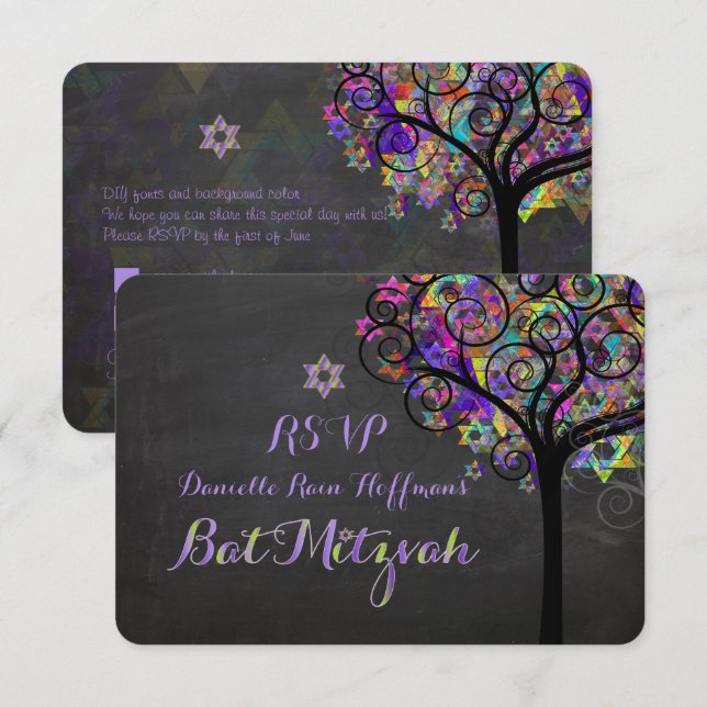 PixDezines osa livets träd Bat mitzvah Inbjudningar (Fram/baksida)