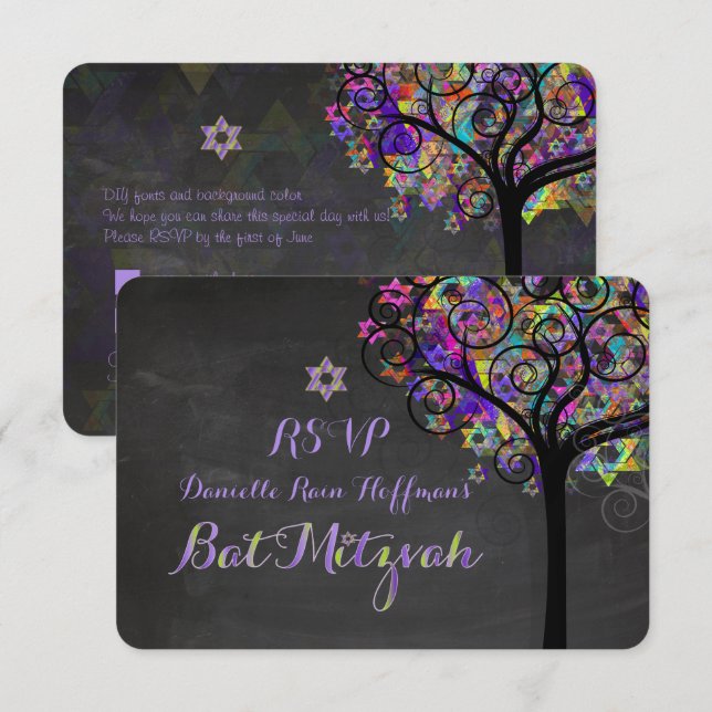 PixDezines osa livets träd Bat mitzvah Inbjudningar (Fram/baksida)