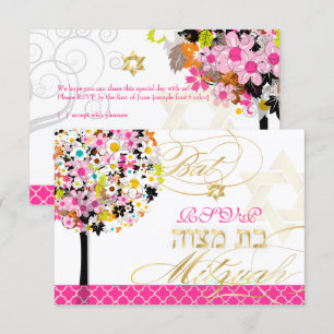 PixDezines osa livets träd/blommar, Bat mitzvah Inbjudningar
