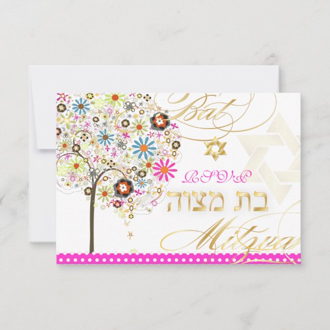 PixDezines osa livets träd/blommigt, Bat mitzvah Kort (Framsida)