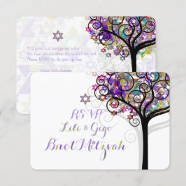 PixDezines OSA LIVETS TRÄD Bnot MITZVAH/LILA Inbjudningar
