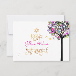 PixDezines OSA Livets träd/Neon Bat mitzvah ✡ Inbjudningar