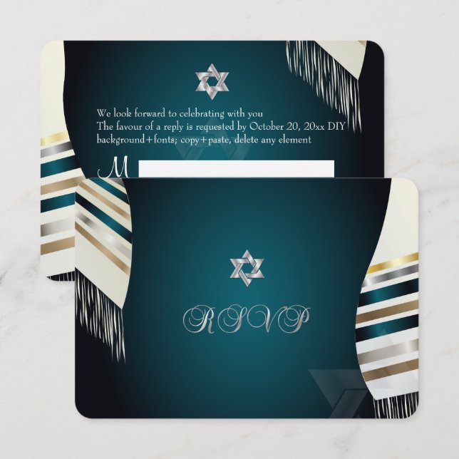 PixDezines OSA Mitzvah/teal tallit/dyy bakgrund Inbjudningar (Fram/baksida)