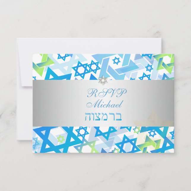 PixDezines osa mod stars/pub mitzvah/blue/silver Kort (Framsida)