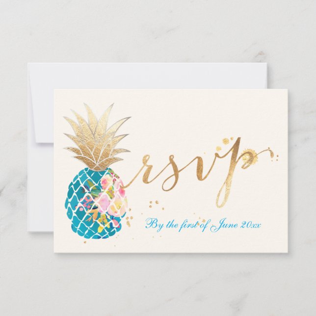 PixDezines osa Pineapples/Guld Penseldrag Kort (Framsida)