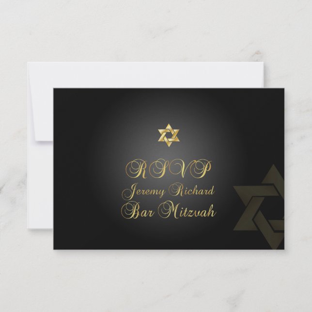 PixDezines osa Star, Pub Mitzvah/black+guld Inbjudningar (Framsida)