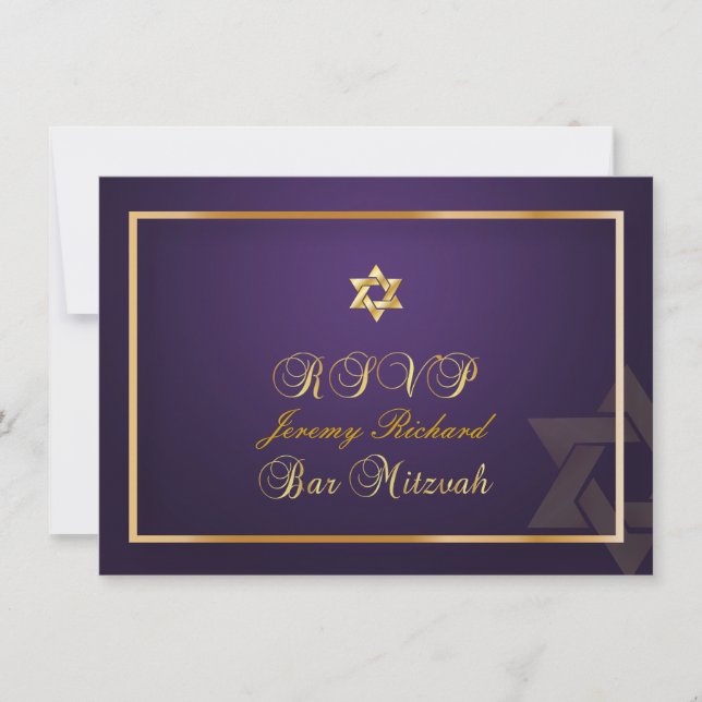 PixDezines osa Star, Pub Mitzvah/plum+guld Inbjudningar (Framsida)
