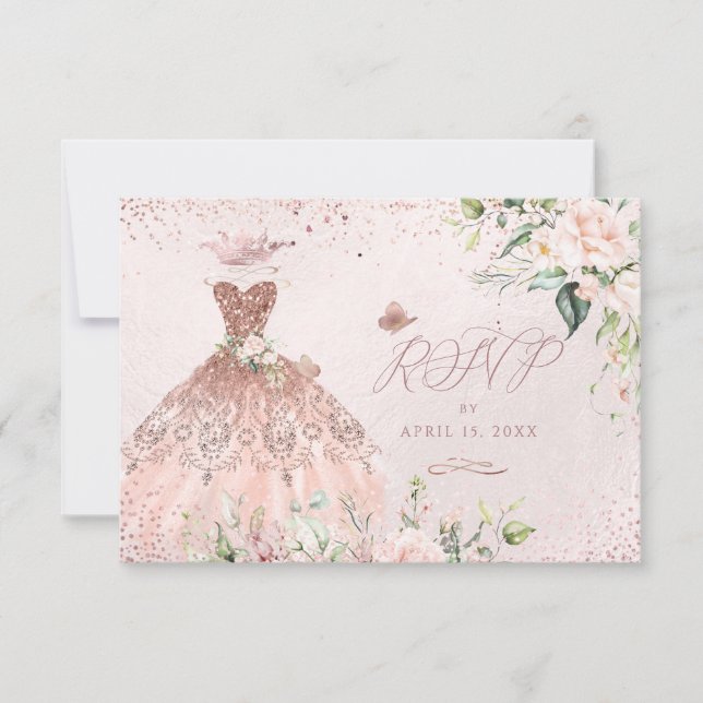 PixDezines OSA Sweet 16 Dusty Ro Gown Inbjudningar (Framsida)
