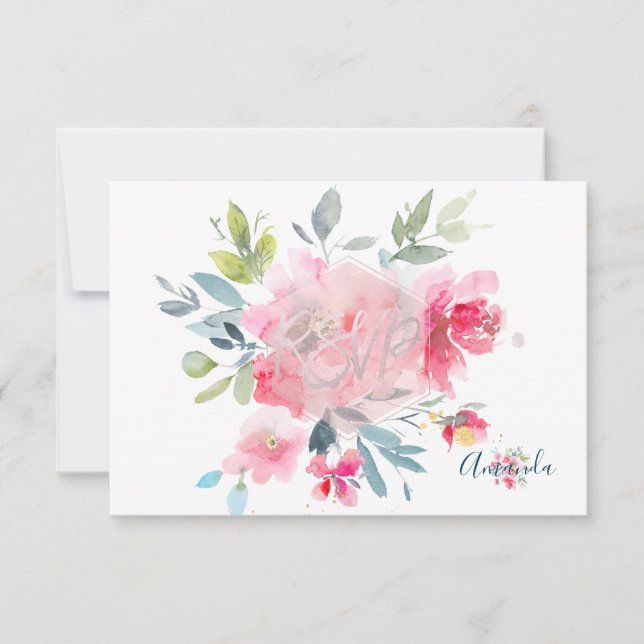 PixDezines OSA Watercolor Flowers Bat mitzvah ✡ Kort (Framsida)