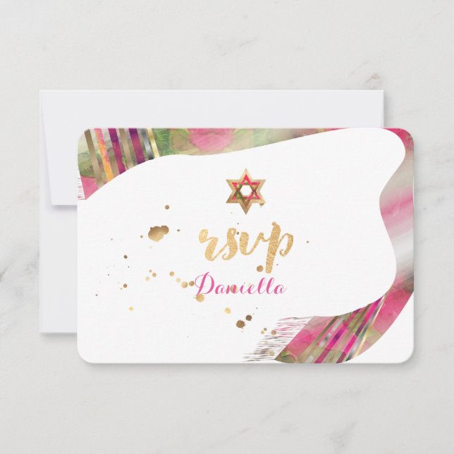 PixDezines OSA Watercolor Talit Bat mitzvah Inbjudningar (Framsida)