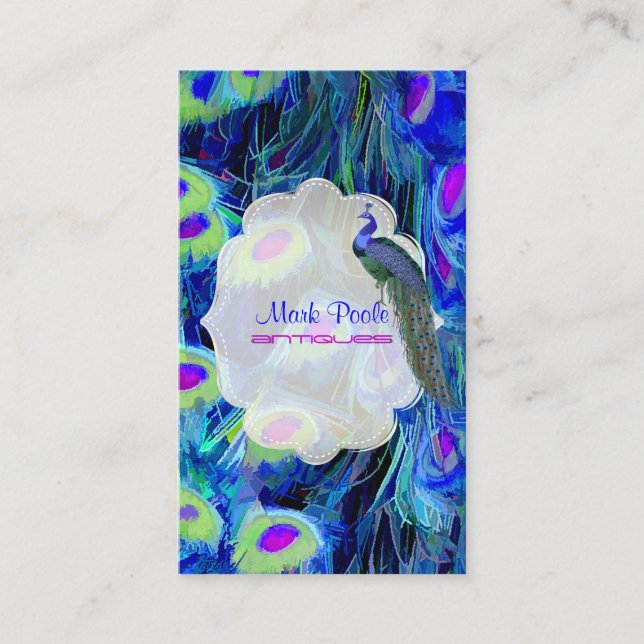 PixDezines påfågel koboltblå/vattenfärgseffekt Visitkort (Framsida)