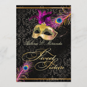 PixDezines påfågel sweet 16 maskerad/DIY färg!! Inbjudningar