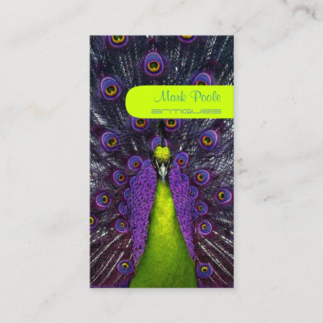 PixDezines påfågelsfjäder/lila+smaragd Visitkort (Framsida)