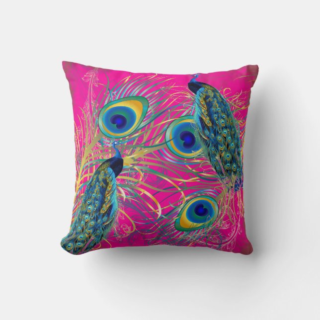 PixDezines påfåglars DIY-bakgrundsfärger Kudde (Framsida)