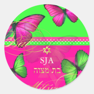 PixDezines Papillon, Bat mitzvah Runt Klistermärke