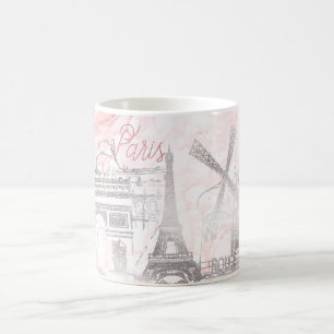 PixDezines PARIS i FAUX SILVER+ROSA MARBLE Kaffemugg