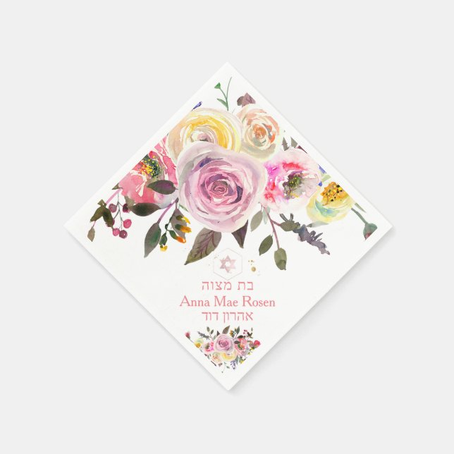 PixDezines Pastellrosor, rosa Bar Mitzvah Pappersservett (Hörn)