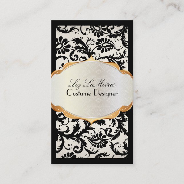 PixDezines pavo Damask/black+pärl Visitkort (Framsida)