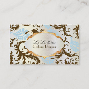 PixDezines pavo damask/choklad+blå Visitkort