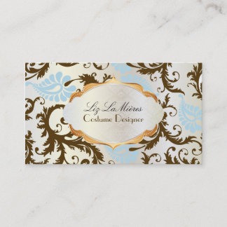 PixDezines pavo damask/choklad+blå Visitkort