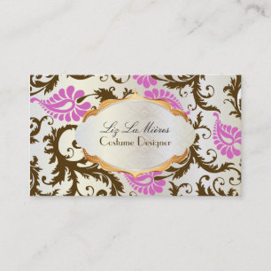 PixDezines pavo Damask/choklad+rosa Visitkort