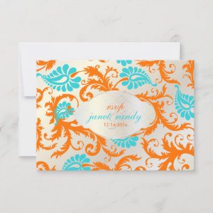 PixDezines pavo damask/coral+blå OSA Kort