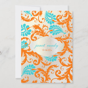 PixDezines pavo damask/koral+aqua Inbjudningar
