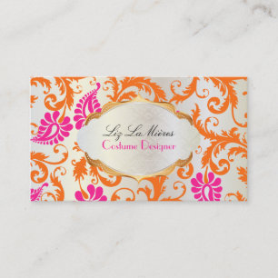 PixDezines pavo damask/tangerine tago+passion rosa Visitkort