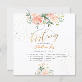 PixDezines Peach Watercolor Flowers Christening Inbjudningar