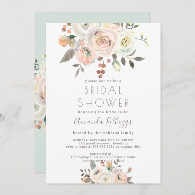 PixDezines Peacher+Cream Möhippa Vattenfärg Inbjudningar (Fram/baksida)