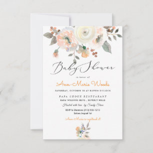 PixDezines Peacher+Cream Watercolor Baby Shower Inbjudningar