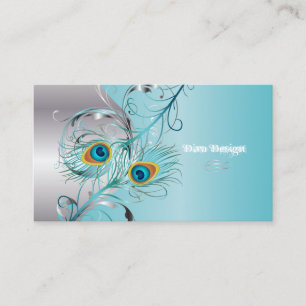 PixDezines peacock filigree+swirls/silver+blue ice Visitkort