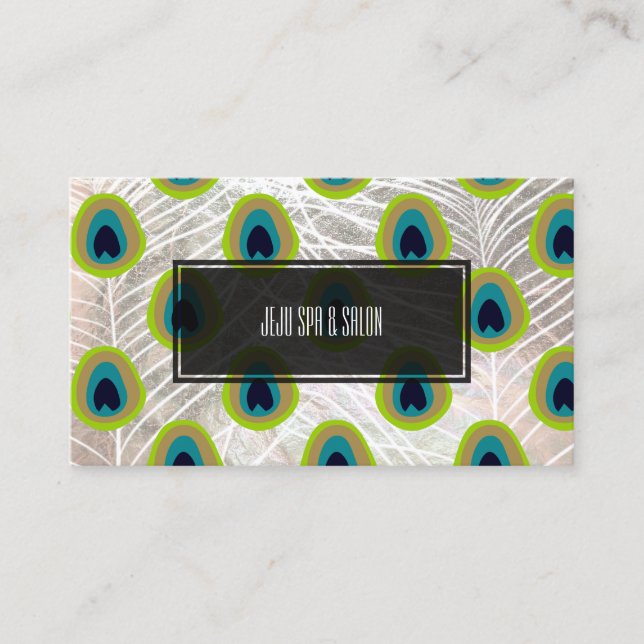 PixDezines peacock-fjäder/faux silver Visitkort (Framsida)