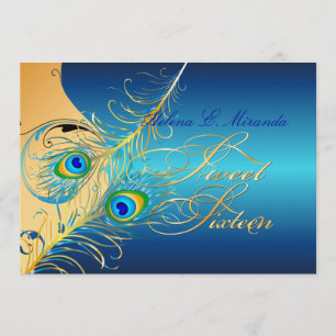 PixDezines Peacock+swirls/guld+teal Inbjudningar