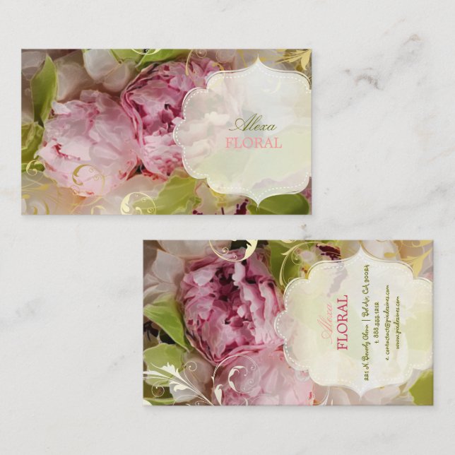 PixDezines Peonies+Grön Orkidé Visitkort (Fram/baksida)