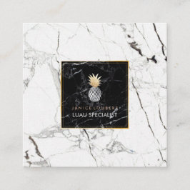 PixDezines Pineapples/Svart+Vit Marmor Fyrkantigt Visitkort