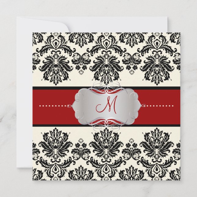 PixDezines Piqué, Damask/DIY färg/Black+Benvitare Inbjudningar (Framsida)